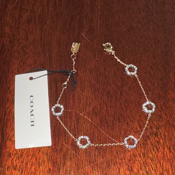 COACH NWT Pave Tea Rose Dainty Gold and silver Satellite Bracelet - Picture 4 of 8